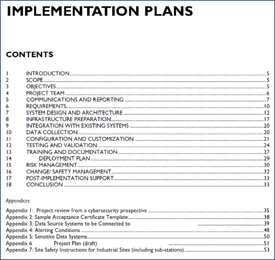 Figure 19. Example Table of Contents from KESH’s Implementation Plan